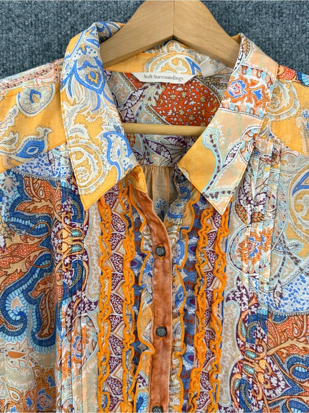 Soft Surroundings Womens 3X Boho Floral Button Up Top Multicolor Long Sleeve - Picture 4 of 9